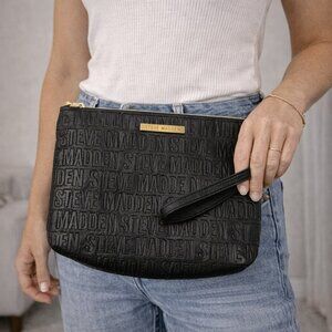Steve Madden Black Logo Embossed Wristlet Clutch Pouch